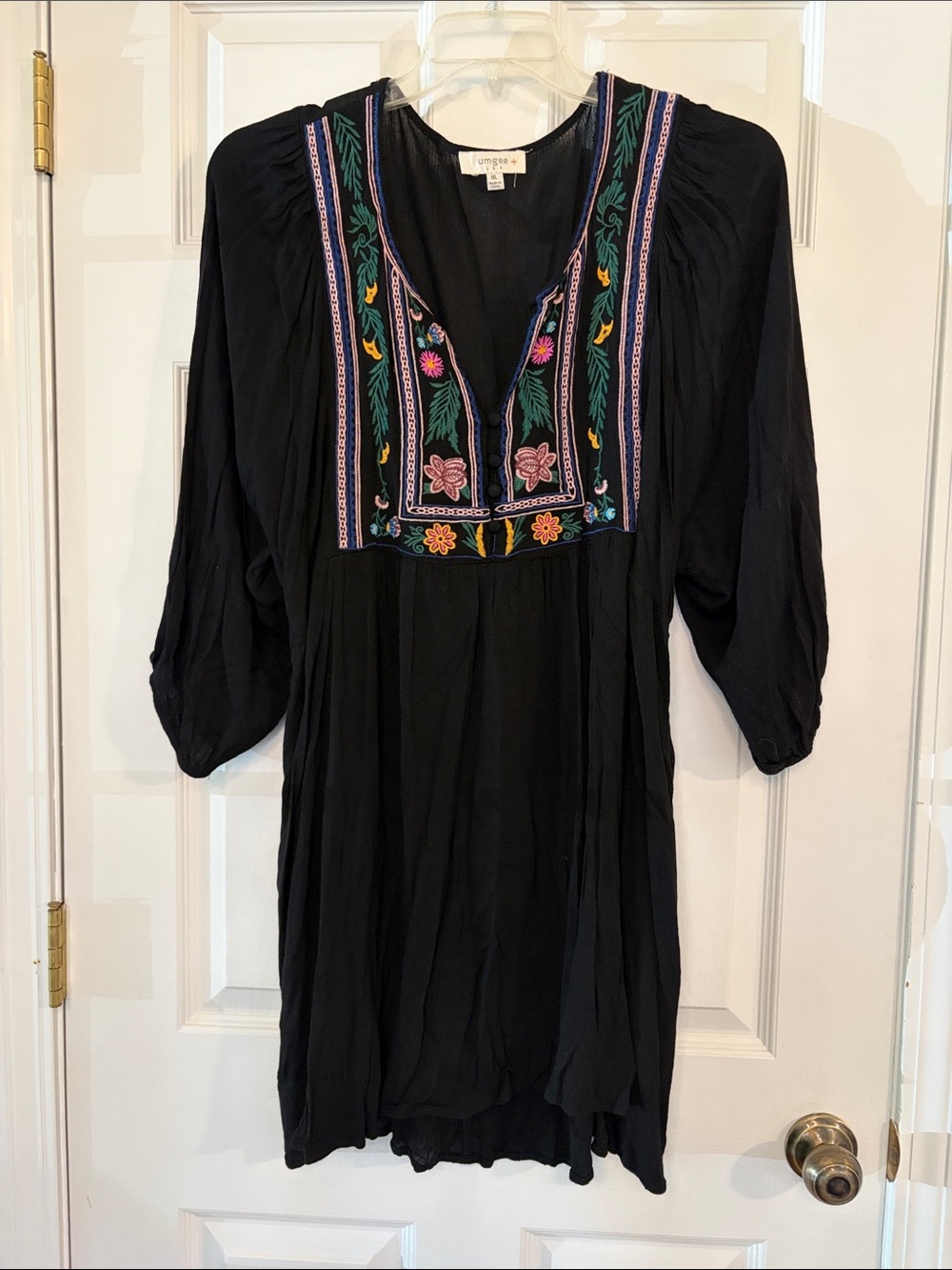 Umgee Black Tunic dress with Colorful Floral Embroidery